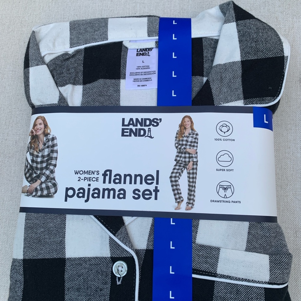 Lands' End Checkered Black and White Pajama Set
